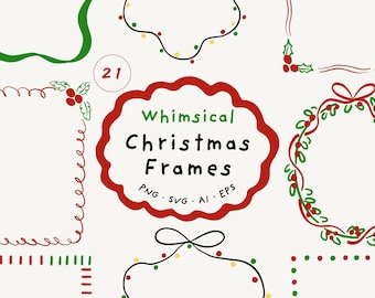 Kerstlijsten Clipartbundel SVG PNG - Handgetekende grillige kerstranddecoratie voor kerstkaart en winteruitnodigingen