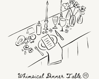 Imágenes prediseñadas de mesas de boda: ilustración de cena dibujada a mano (SVG, PNG)