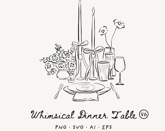 Ilustración de mesa de boda dibujada a mano – Ilustración de cena caprichosa (PNG SVG)
