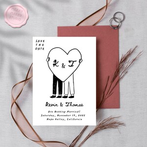 Save The Date Template, Editable Wedding Invitation, Canva Template, Hand Drawn Whimsical Gay Couple Groom and Groom, Same Sex Wedding