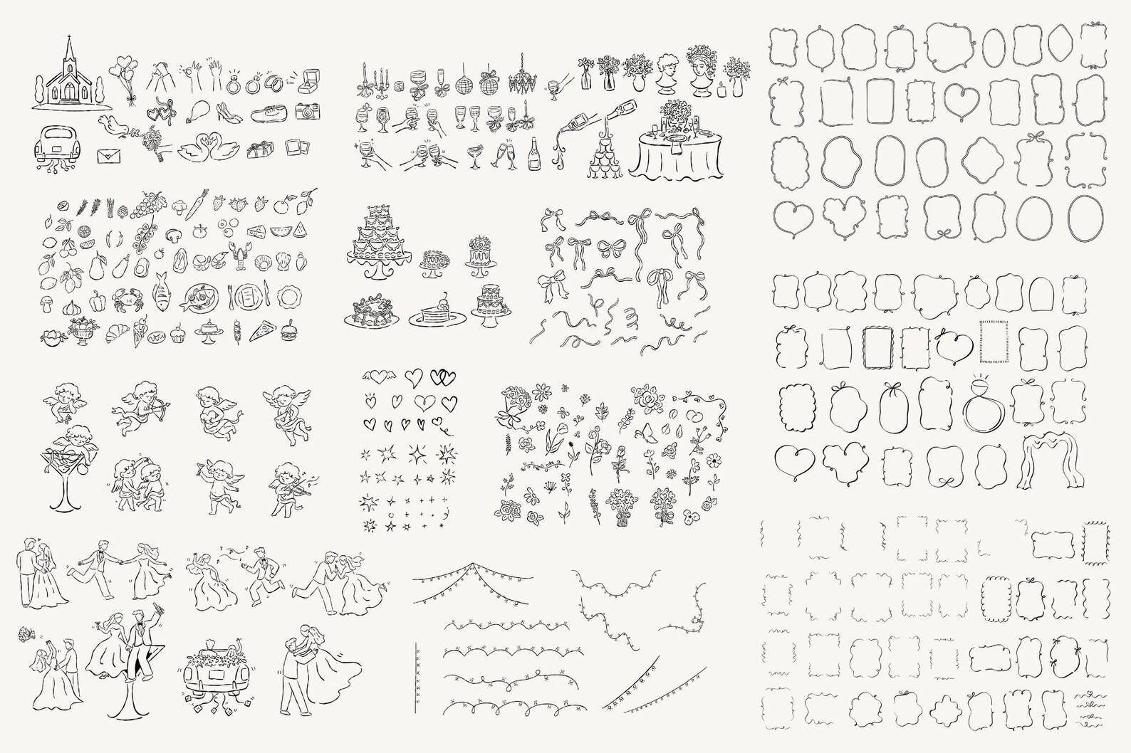 Hand Drawn Wedding SVG Clipart Bundle, Whimsical Wedding Doodle Icons ...