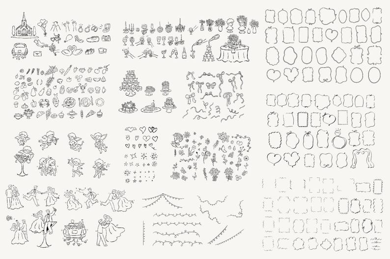 Hand Drawn Wedding SVG Clipart Bundle, Whimsical Wedding Doodle Icons ...