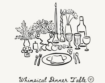 Imágenes prediseñadas de mesas de boda dibujadas a mano – Cena caprichosa, SVG PNG (Descarga digital)
