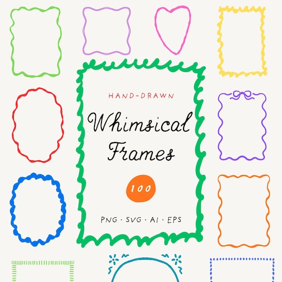 Whimsical Frames Clipart Bundle – 100 Hand Drawn Doodle Borders (svg, png, ai, eps)