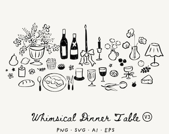 Ilustración de mesa de boda dibujada a mano – Ilustración de cena caprichosa (SVG, PNG)