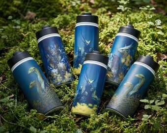 Magical Blue Yellow Fantasy Forest Creatures Water Bottles - Lanebreath Forest