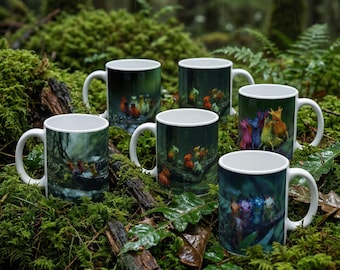 Cute Tropical Rainbow Colored Jungle Creatures Mugs - Chromalum