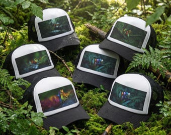 Cute Tropical Rainbow Colored Jungle Creatures Trucker Hats - Chromalum