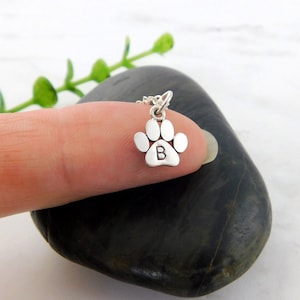 Sterling Silver Dog Paw Print Necklace: Personalized Initial Charm