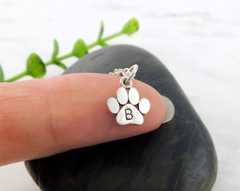 Dog Paw Print Necklace for Women, Personalized Paw Dog Initial Necklace, Custom Charm Necklace, Silver Paw Necklace, Pet Loss Necklace