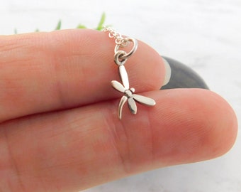 Tiny sterling silver dragonfly necklace for women