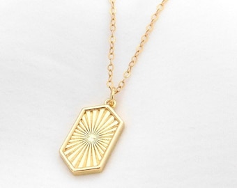 Hexagon Sun Necklace, 14k Gold Filled Sunburst Necklace, Sun Medallion Necklace, Sun Jewelry, Dainty Gold Necklace, Gifts for Women,