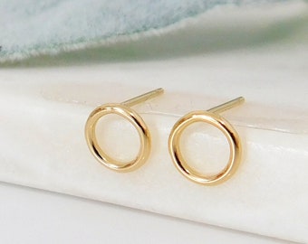 Gold Kreis Ohrringe, Kreis Ohrstecker, Muttertagsgeschenk, zierlicher Schmuck, Geschenk für Mama, jeden Tag Ohrringe, Geschenk von Tochter, einfache Ohrringe