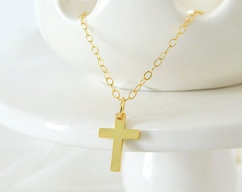 Cross Necklace, Gold Filled Necklace, Tiny Cross Jewelry, Religious Pendant, Christian Necklace, Cross Choker For Women, Dainty Necklace