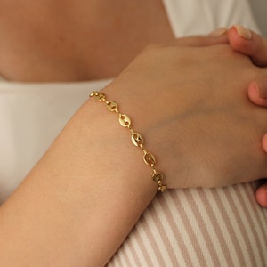 Puffed Mariner Link Chain Bracelets for Women, Anchor Link Chain Bracelet, Gold Puff Chain, Gold Filled Stacking Bracelet, Gift for Wife
