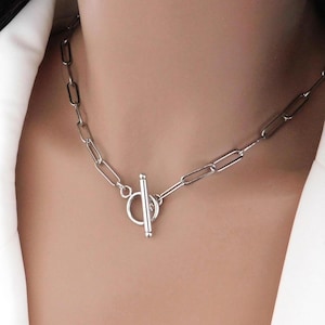 Paperclip Toggle Necklace, Everyday Choker Toggle Necklace, Layering Chain, Minimalist, Gift for Her