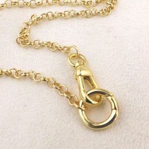 Charm Holder Necklace, Double Clasp Rolo Chain, 18K Gold Filled Carabiner Charm Keeper, Gift for Her