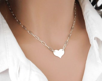 Sterling Silver Heart Paperclip Necklace: Dainty Layering Chain