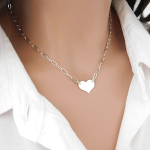Silver Heart Paperclip Necklace Perfect for Layering, Gold Heart Necklace, Silver Heart, Anniversary Gift for Wife, Valentine&#39;s Day Gift