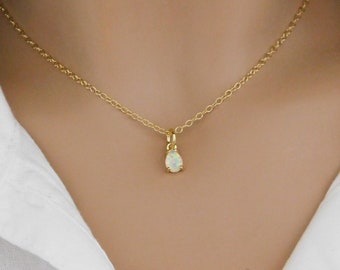 Dainty Opal Necklace for Women, October Birthstone, Opal Jewelry, Small Gemstone Necklace, Birthday Gift, Unique Jewelry Gifts for Mom,