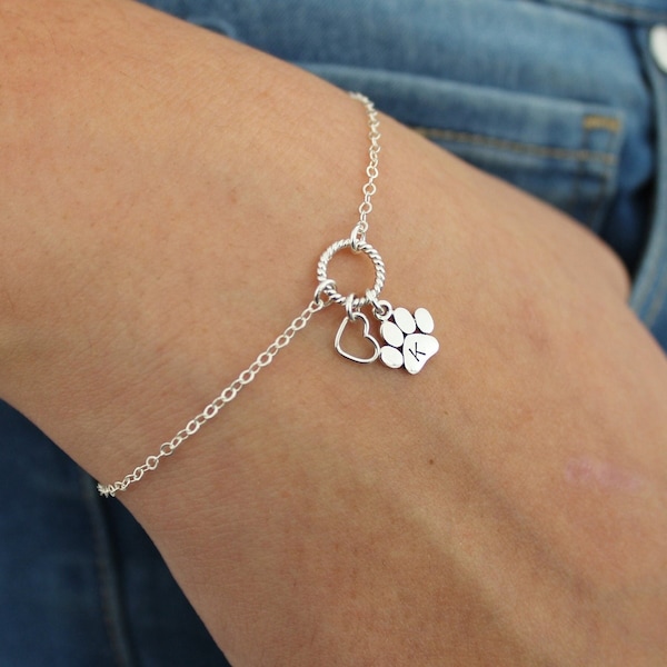 Paw Print Bracelet, Gold, Silver Dog Paw Bracelet, Personalized Cat Print Bracelet, Dog Cat Mom Jewelry, Dainty Paw Charm Bracelet for Women