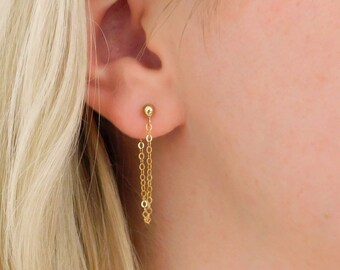 Gold Chain Earrings, Chain Hoop Earrings, Streetwear Earrings, Huggie Earrings, Dainty Jewelry, Delicate Earrings, Dangling Chain Earrings