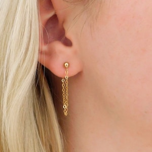Gold Chain Earrings, Chain Hoop Earrings, Streetwear Earrings, Huggie Earrings, Dainty Jewelry, Delicate Earrings, Dangling Chain Earrings