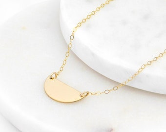 Half Moon Necklace For Women, Gold Crescent Moon Necklace, Layered Necklace, Half Circle Jewelry, Semi Circle Necklace, Simple Moon Pendant