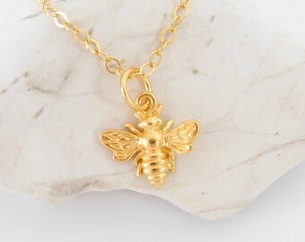 Bee Necklace, Dainty Bee Charm Pendant, Vermeil Jewelry,  Delicate Bee Charm, Bumblebee Necklace, Tiny Bee Necklace, Personalized Jewelry