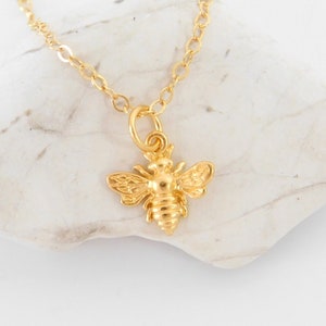 Bee Necklace, Dainty Bee Charm Pendant, Vermeil Jewelry,  Delicate Bee Charm, Bumblebee Necklace, Tiny Bee Necklace, Personalized Jewelry