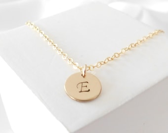 Initial Necklace, Gold Filled Letter Necklace, Monogram Charm Necklace, Personalized Gift, Initial Coin Pendant, Custom Initial Chain