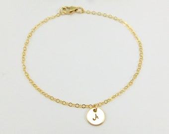 Tiny dainty initial letter bracelet for women perfect bridesmaid gift available in gold and silver