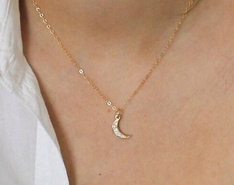 Diamond Moon Necklace, Celestial Necklace, Gold Crescent Moon Choker, Dainty Moon Necklace, Half Moon, Gift for her