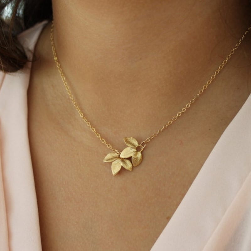 925 SS Brushed Matte Gold Leaf Necklace main image 1