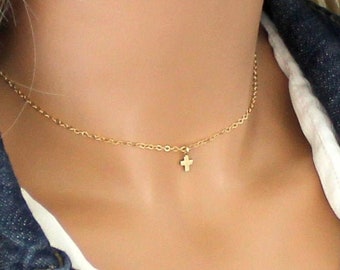 Collar De Cruz Chapado En Oro De 14 Quilates, Collar De Cruz De