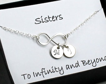 Sister Infinity Bracelet, Silver Sister Initial Bracelet, Custom Monogram Charms, Engraved Initial Sis Bracelet, Personalized Sister Gift