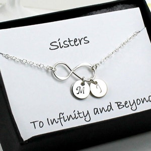 Sister Infinity Bracelet, Silver Sister Initial Bracelet, Custom Monogram Charms, Engraved Initial Sis Bracelet, Personalized Sister Gift image 1