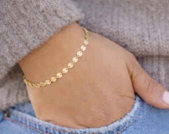 Gold Sequin Bracelet, 18K Gold Filled Disc Chain, Dainty Minimalist Jewelry
