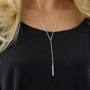 Sterling Silver Bar Lariat Necklace: Dainty Y Drop, Layering Jewelry
