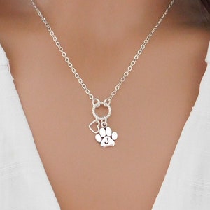 Sterling Silver Paw Print Necklace: Personalized Initial Dog Cat Jewelry