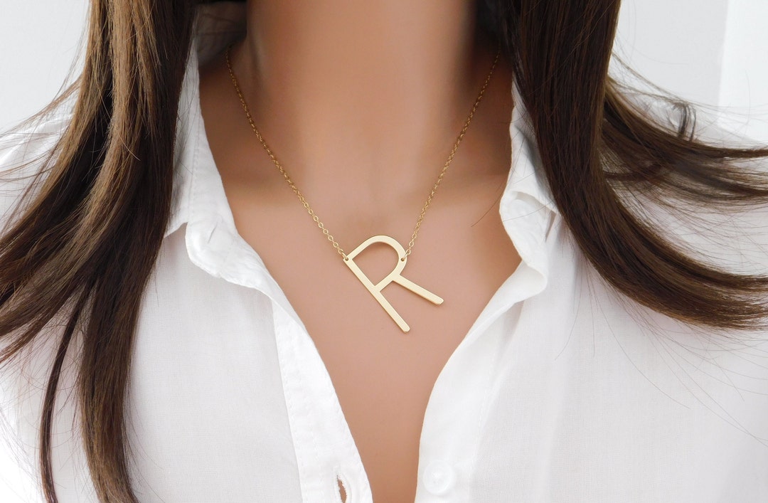 C Necklace Giant Letter Necklace Sideways Initial Necklace Large