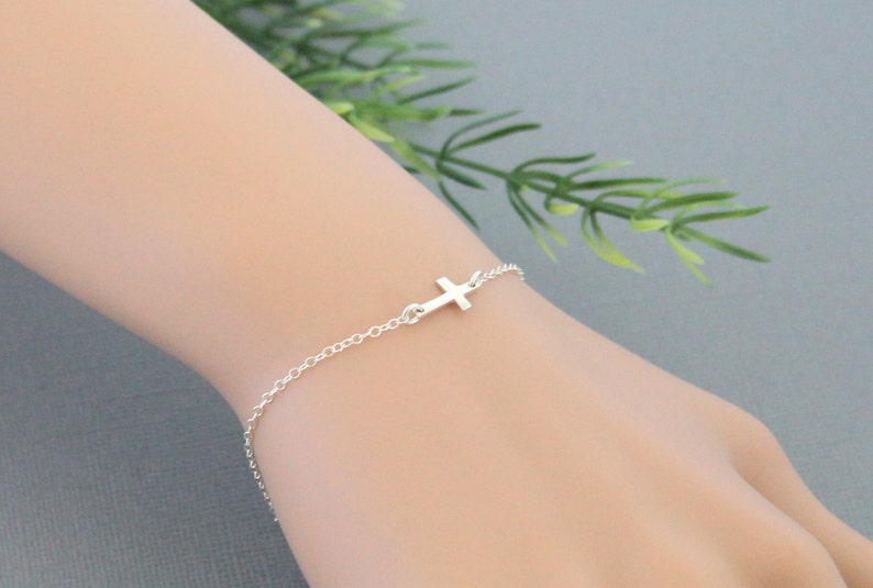Cross Bracelet Women Sideways Cross Bracelet Silver Cross Etsy