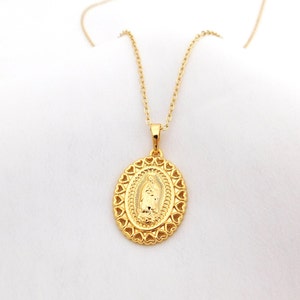 Virgin Mary Necklace, Lady of Guadalupe Necklace, Gold Filled Miraculous Medal, Catholic Necklace, Religious Jewelry image 5