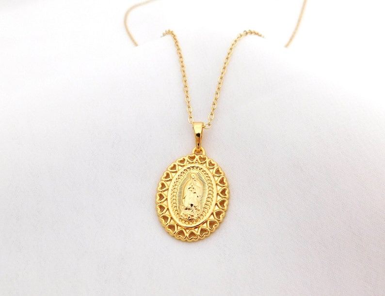 Virgin Mary Necklace, Lady of Guadalupe Necklace, Gold Filled Miraculous Medal, Catholic Necklace, Religious Jewelry image 5