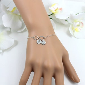 Sister Infinity Bracelet, Silver Sister Initial Bracelet, Custom Monogram Charms, Engraved Initial Sis Bracelet, Personalized Sister Gift image 2