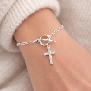 Cross Bracelet for Women, Silver, Gold Filled Toggle Cross, Paperclip Chain, Christian Cross, Easter Gift for Her, LadyKJewelry