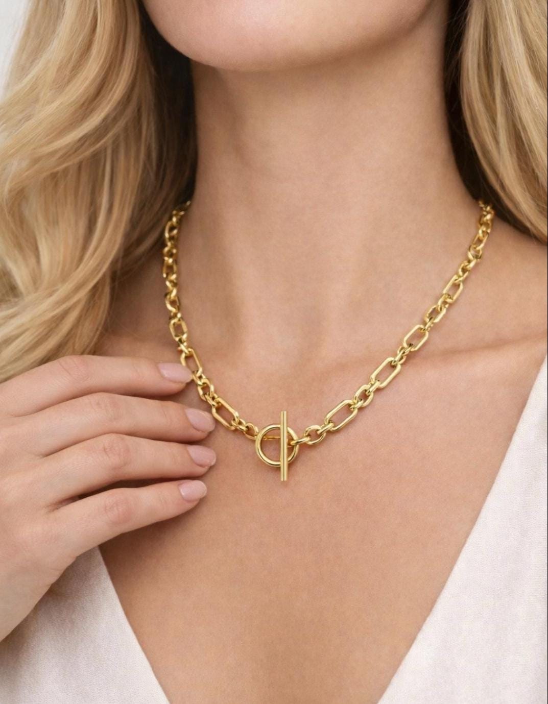 Collier Chaîne Acier Inoxydable Avec Fermoir Toggle – Longueur 42cm, Neuf Avec étiquettes