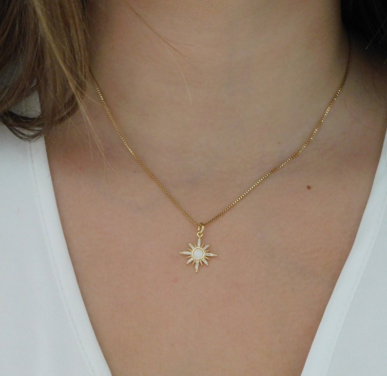 Opal Star Necklace for Women, Dainty North Star Necklace, Celestial Opal Jewelry, Gemstone Necklace, October Birthday Gift, image 2