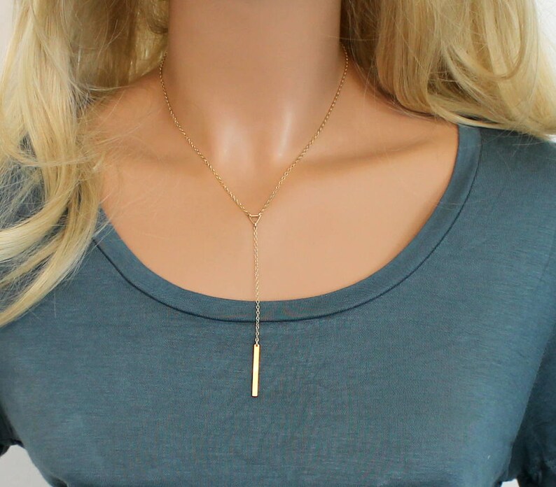 Silver Lariat Y Necklace Dainty Bar Drop Necklace Delicate Etsy