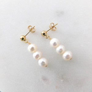 Freshwater Pearl Earrings, Wedding Jewelry, Gold or Silver Pearl Dangle Earrings, Elegant Pearl Stud Earrings, Gift for Bridesmaids, image 4